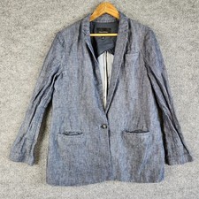 Banana Republic Blazer Womens Blue Linen Jacket Single Button Size 14