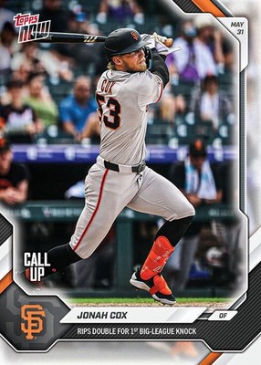 Jonah Cox Call-Up 1st Hit Giants 2026 MLB Topps NOW Card 274 Presale