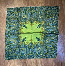Men's Silk Pocket Square Paisley Patterned Green Blue Yellow, 1 Piece