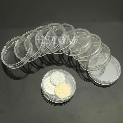 10PCS Applied Round Clear Cases Coin Storage Capsules Holder Round Plastic 37mm - Afbeelding 3 van 8
