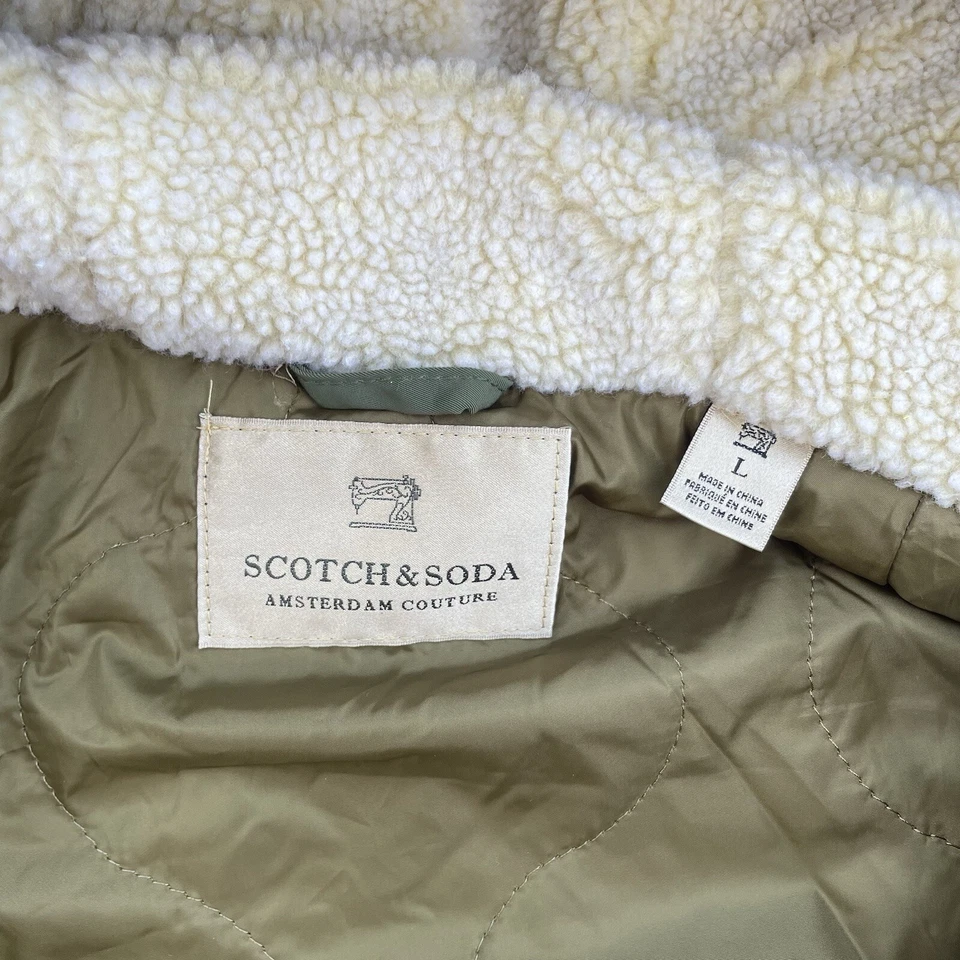 Scotch Soda Sherpa Lined Hood Green Nylon Jacket Size L Parka - Image 3 of 4