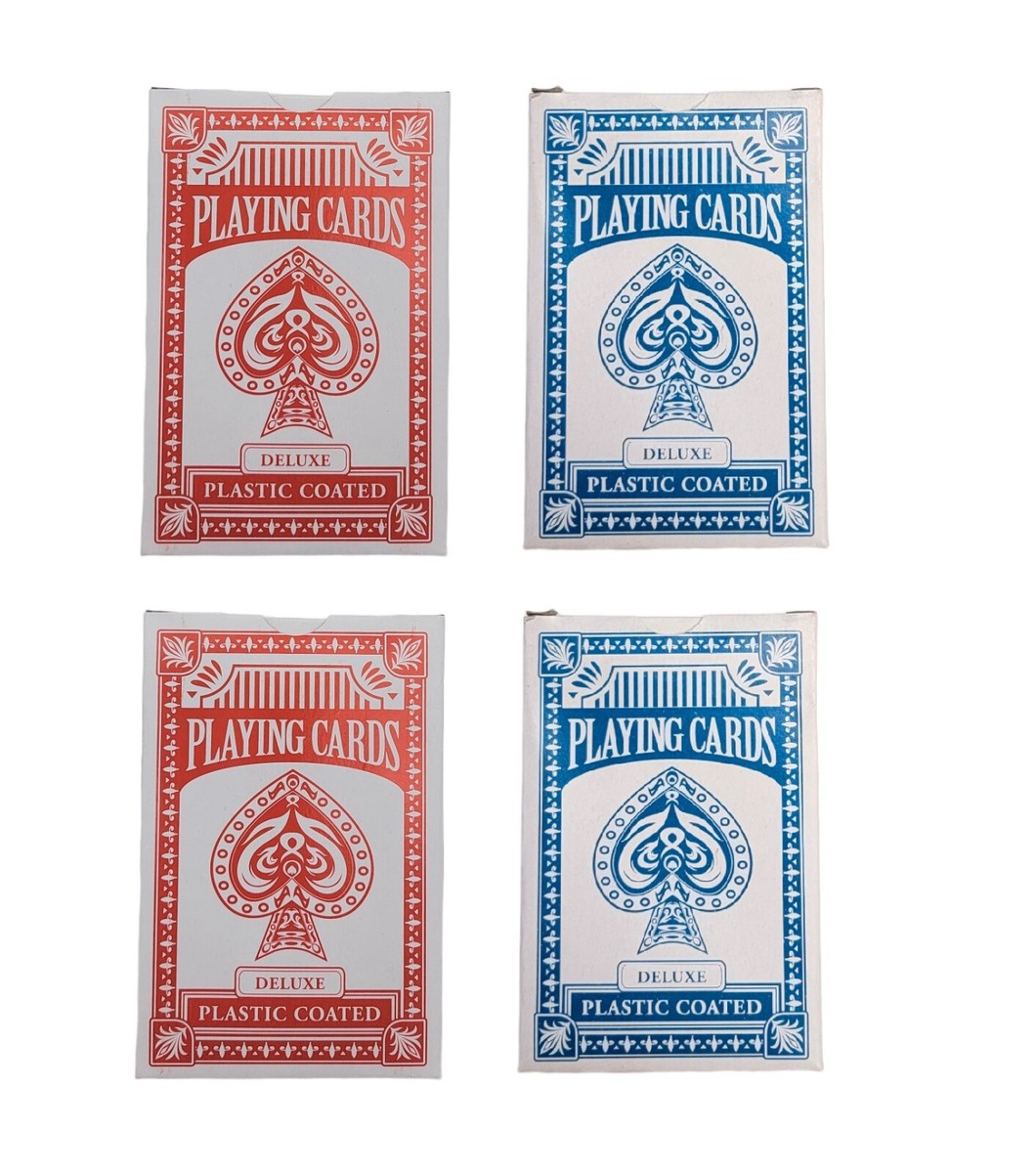 Economy Playing Cards - 4 Decks (Red and Blue Decks) 2.3/8 inches