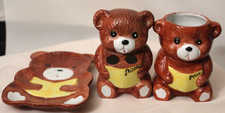 Vintage Childs Ceramic Teddy Bear Bathroom 3 Piece Set