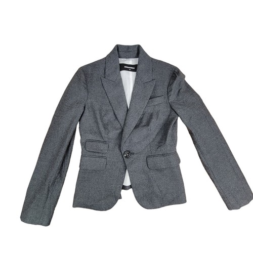 DSquared2 Blazer Gray Virgin Wool Size 40 One-Button Jacket Multi Pocket Notch