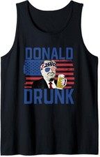 Donald Drunk 4th Of July US Flag Drinking President Trump Tank Small, Black