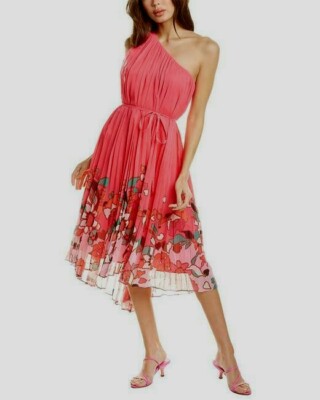 TED BAKER Pinata Floral Pleated Asymmetrical One Shoulder