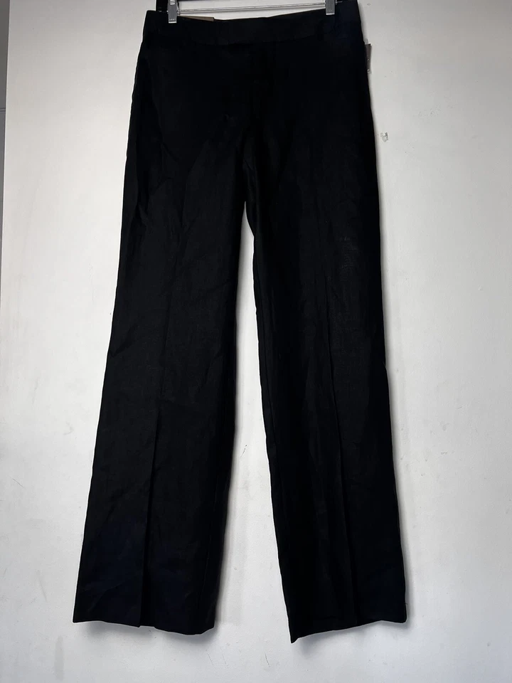 Pantalones de vestir Merona para mujer talla 4 100 % lino negro trabajo pierna recta Foto 2 de 4