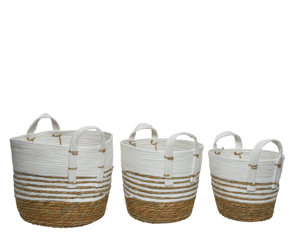 3er Set Korb geflochten 24x20cm-32x25cm mit Henkel Flechtkorb Aufbewahrungskorb
