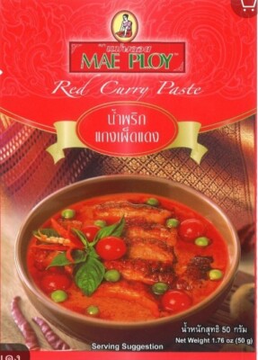 Authentic Thai Food Red Curry Mae Ploy Paste No MSG, Colors Preservative 3x50g
