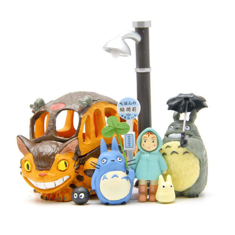 8Pcs My Neighbor Totoro Toys PVC Mei Cat Bus Figure Miyazaki Hayao Film Scene 