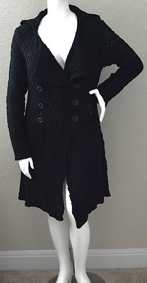 Toto Collection Long Button Front Duster Sweatercoat Black Plus 1XL & 3XL - New!