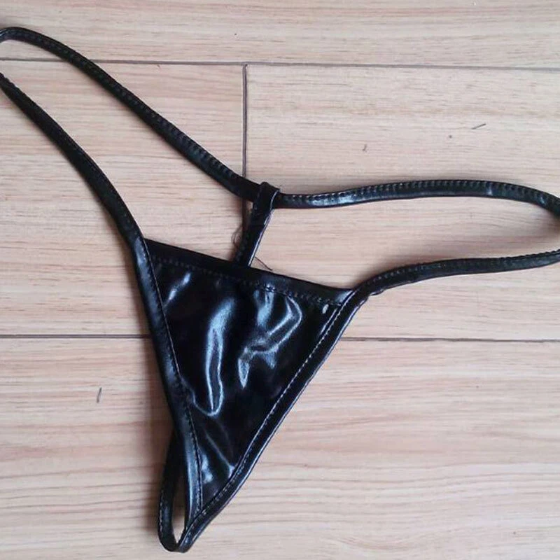 Women Sexy PU Leather Panties Shiny Metallic PVC Latex Thongs Briefs G-string - Image 3 of 4