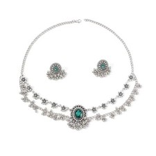 OIDIMS Vintage Cubic Zirconia Earrings Bohemian Flower Layered Pendant Green