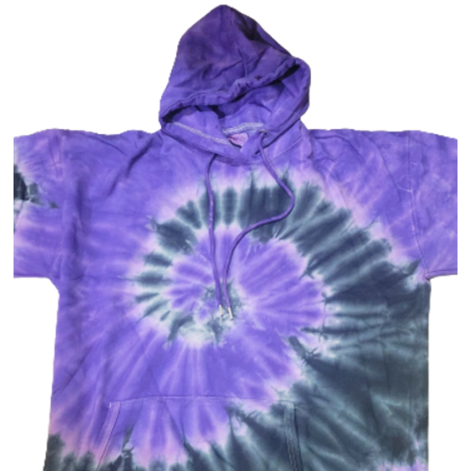 Purple Black Tie Dye Hoodie XL Unisex Pullover Adult Spiral Sweatshirt Casual