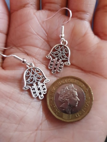 Ladies Hamsa Hand Hook Earrings Hand Of Fatima / Miriam Luck Power Protection - Picture 3 of 6