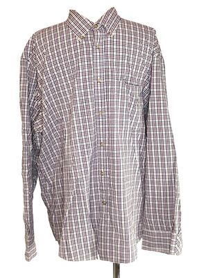 Arrow Mens Size XL Extra Large Shirt Cream Blue Plaid Long Sleeve Button Front