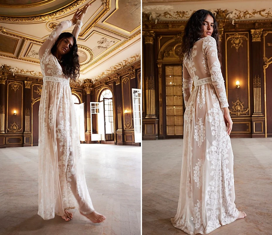 Lace V-Neck Long Sleeve Maxi Dresses for Women for sale | eBay