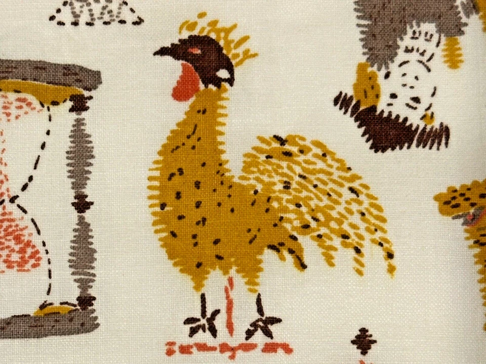 VTG Rooster Colonial Cotton Fabric Carriage Bell Yellow Brown Orange 68"L x 36" - Image 3 of 4