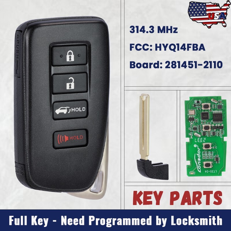 for Lexus NX200t NX300h- 2015 - 2019 Smart Key Keyless Remote Fob