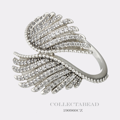 Authentic Pandora Silver Majestic Feathers Clear CZ Ring Size 52 (6) 190960CZ