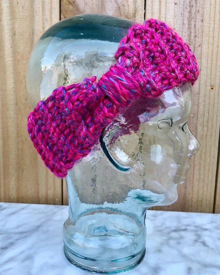 Diademas de nudo de ganchillo hechas a mano calentadores de orejas accesorios para el cabello ROSA regalos Foto 4 de 4