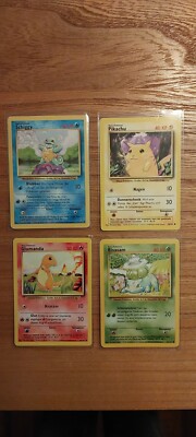 Pokemon TCG Base Set Starter Pikachu, Bisasam, Schiggy, Glumanda