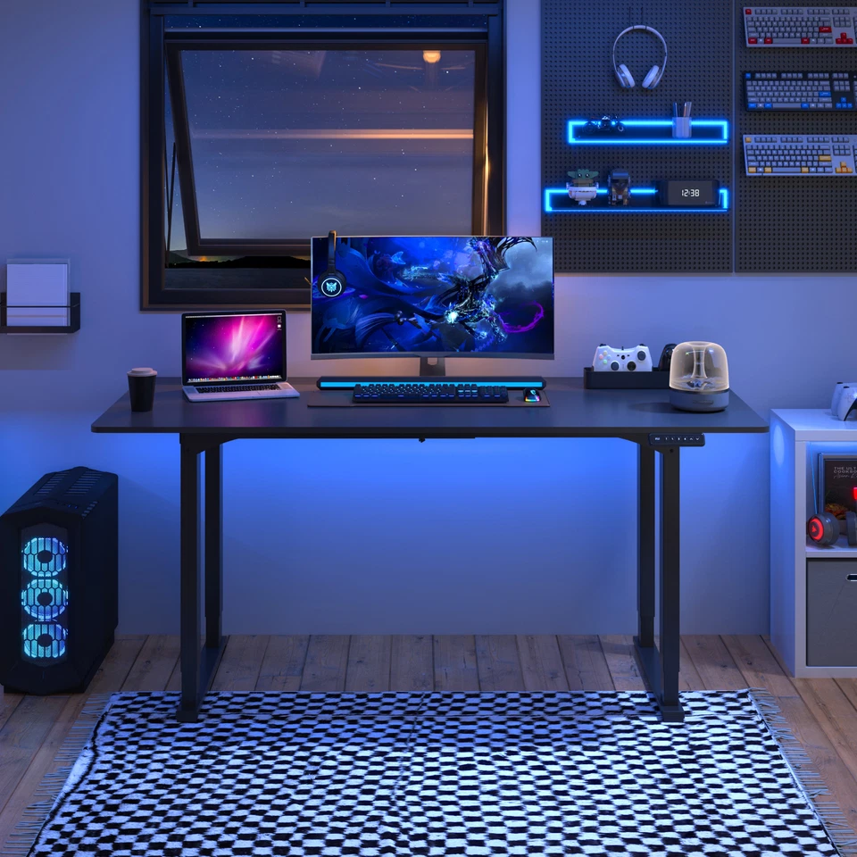 Escritorio de pie ajustable en altura de 4 patas con motores dobles escritorio de oficina en casa blanco/negro Foto 2 de 4