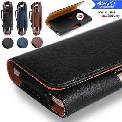 Horizontal Leather Cell Phone Pouch Wallet Case Holder Belt Clip Holster Cover