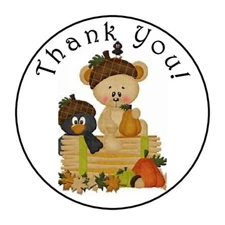 30 1.5" THANK YOU BEAR CROW FAVOR LABELS ROUND STICKERS***