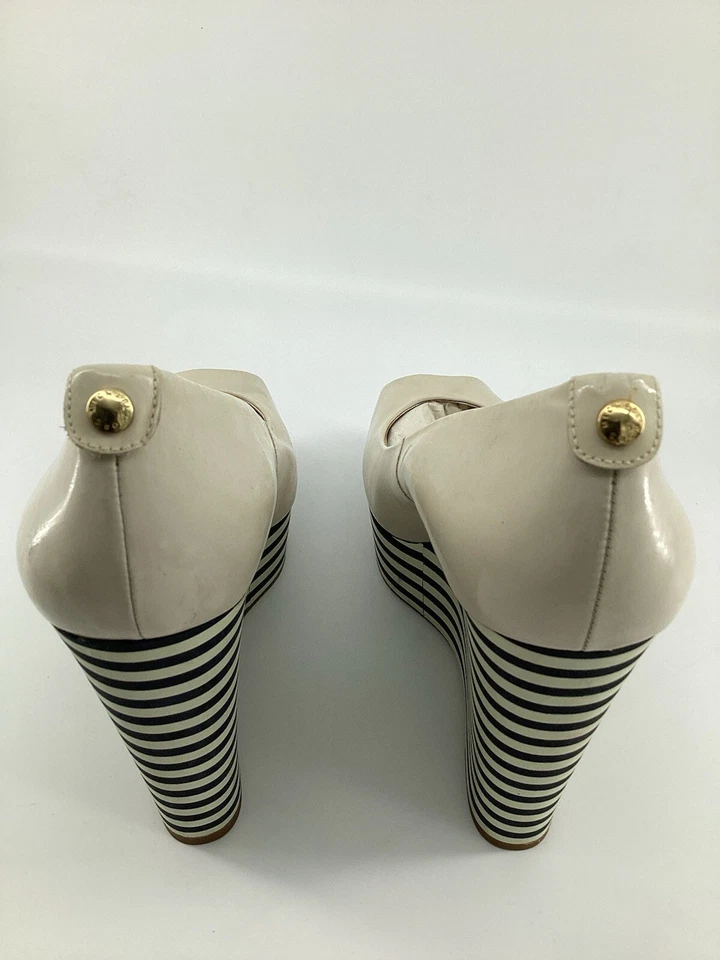 Zapatos de tacón Michael Michael Kors para mujer 9 M punta abierta cuña cuero beige sin cordones Foto 4 de 4