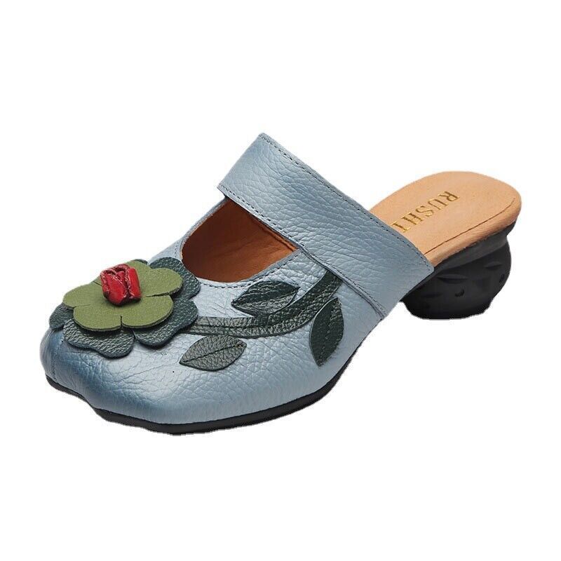 PANTOFOLA D’ORO Scarpe in pelle con fiori infradito sulla piattaforma zoccoli ciabatte da donna