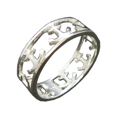 Genuine Sterling Silver Ring Band Anchor 8mm Wide Solid Dotted 925 R002009