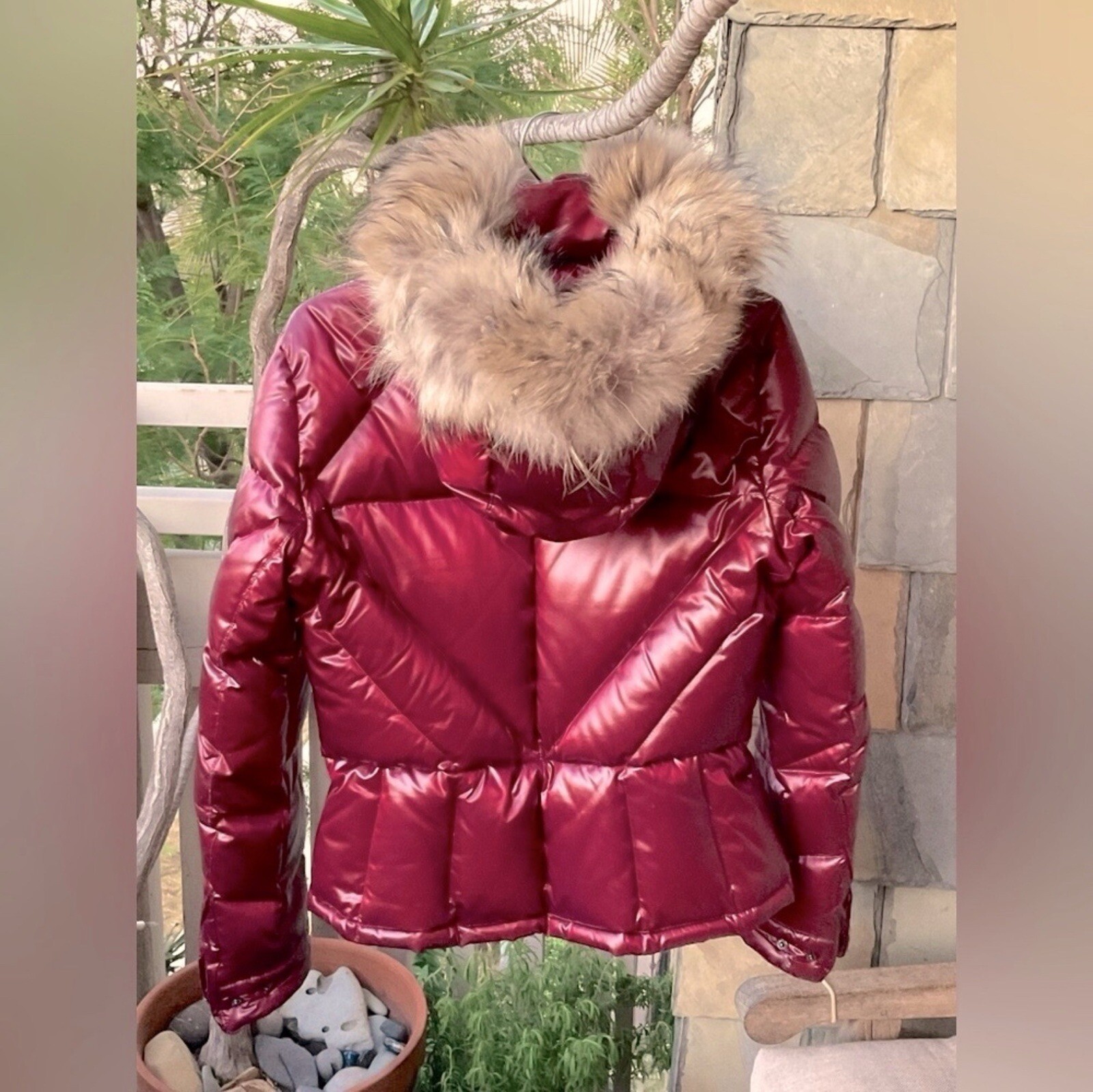 Ruby red 80% SILK, feather, goose down jacket wit… - image 2