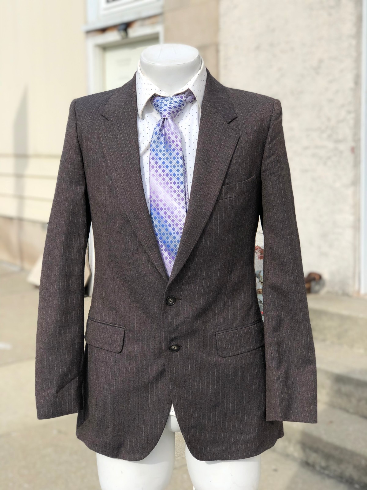 Giacca lana gessato marrone 2 bottoni Yves Saint Laurent FRANCIA VINTAGE designer 39 L