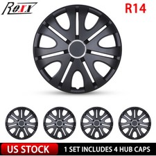 Black Matte 14" Set of 4 Wheel Covers Snap On Hub Caps for R14 Tire & Steel Rim