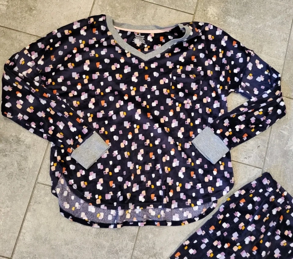 Cuddl Duds 2pc Long Sleeve Purple Abstract Print Pajamas Sz M Pockets Plush - Imagem 3 de 4