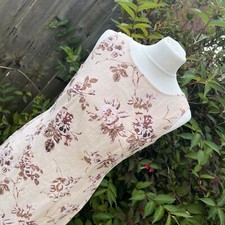 Vintage Laura Ashley Natural Floral Midi Dress Linen Cotton Blend UK 10