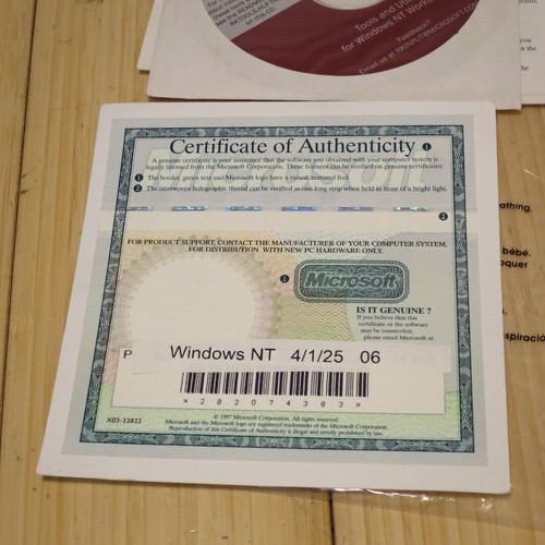 Microsoft Windows NT Workstation 4.0 SP3 CD-ROM, 3.5 disks, Manual & COA 06 - Picture 2 of 8