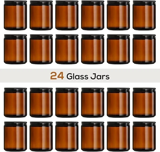 24 Pack 8oz Jares de vidrio ámbar con tapas negras: para la fabricación de velas - Image 3 of 4