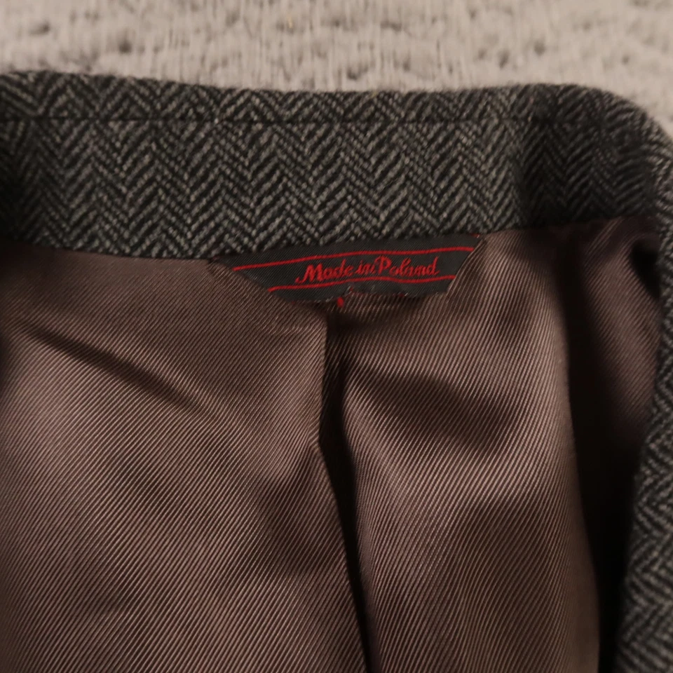 VTG Tweed Jacket XL XLT Gray Herringbone 100% Wool Lambswool Blazer 46L - Image 2 of 4