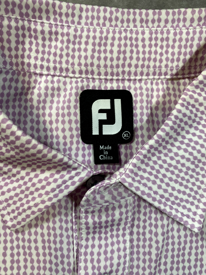 Footjoy FJ Mens XL Golf Polo Shirt Pink Black Polka Dot Short Sleeve