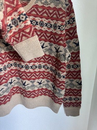 RRL Ralph Lauren Fair Isle V-Neck Sweater With Bird Pattern Red,Beige, & Blue XL - Picture 7 of 24