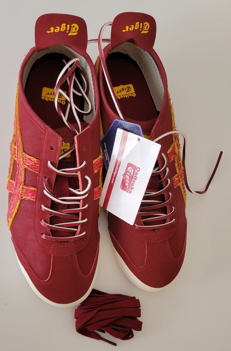 Onitsuka Tiger Red & Yellow Leather Athletic Sneakers w/ Ortholite