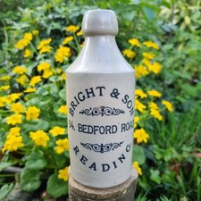 Antique Stoneware Printed Ginger Beer Bottle BRIGHT & SON READING BREWERY c1900 