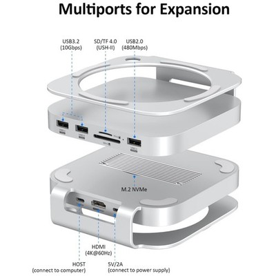 Akyyajaure 10-in-1 Aluminum Hub for Mac Mini M4 Pro with 4K HDMI, SSD Enclosure