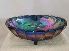 New ListingIndiana Glass Oval Iridescent Blue/Purple Carnival Glass Grape Footed Bowl- B