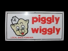 PORCELAIN PIGGLY WIGGLY ENAMEL SIGN 42X20 INCHES DOUBLE SIDED