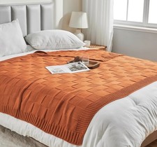 CozeCube Rust Orange Throw Blanket for Couch, Soft Cozy Cable Knit 60" x 80"