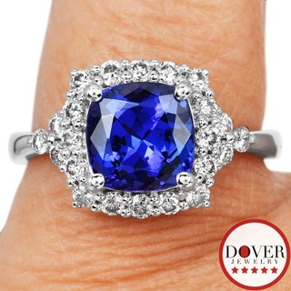 Estate Diamond 2.69ct Tanzanite 14K Gold Cushion Halo Burst Ring 4.2 Grams NR
