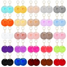 Xaajooio 100 Pcs Pom Poms Keychains Multicolored Fluffy Keychain Faux Fur Key...